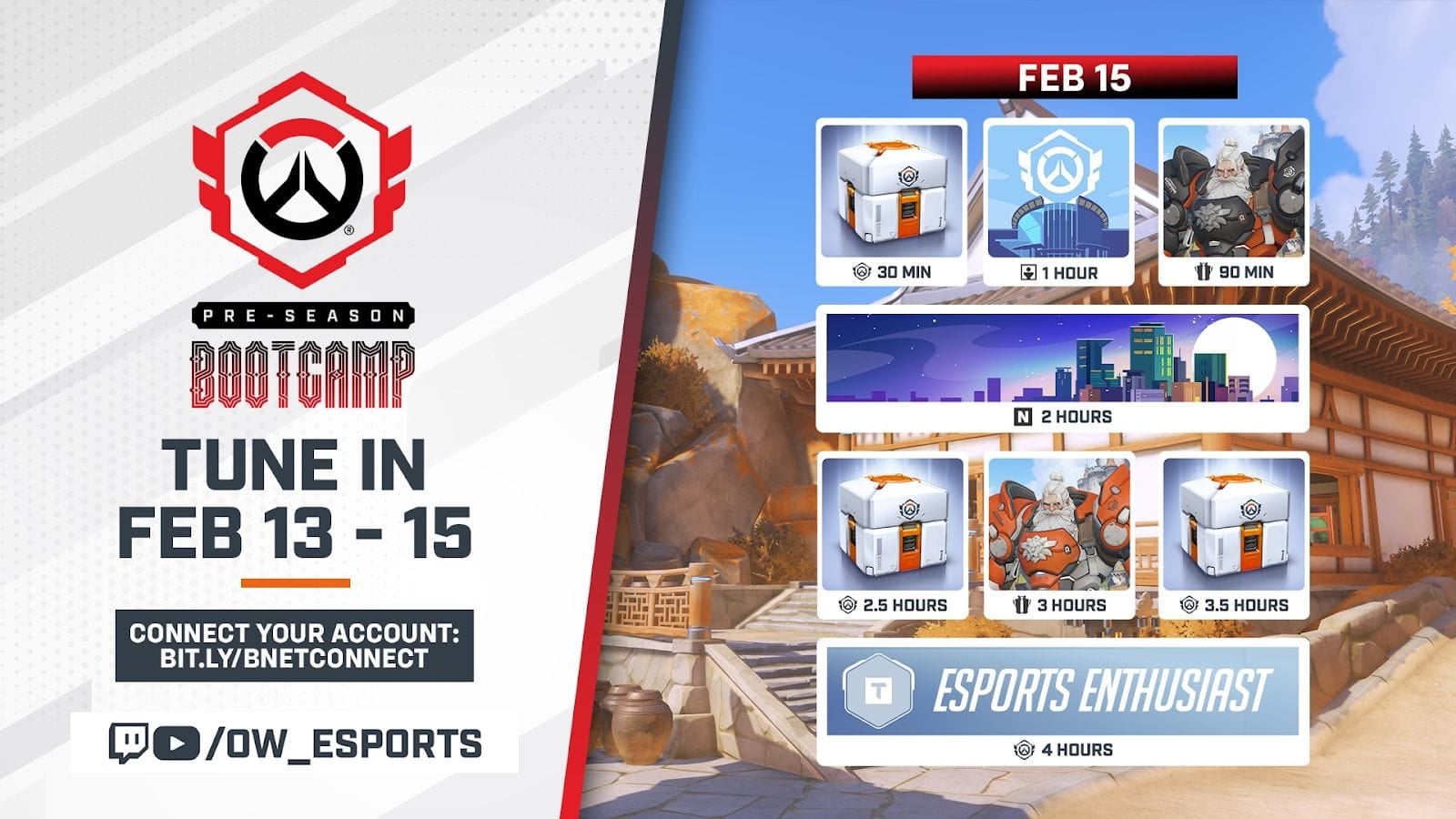 OWCS Pre-Season Bootcamp Esports Lootbox and twitch drops graphic